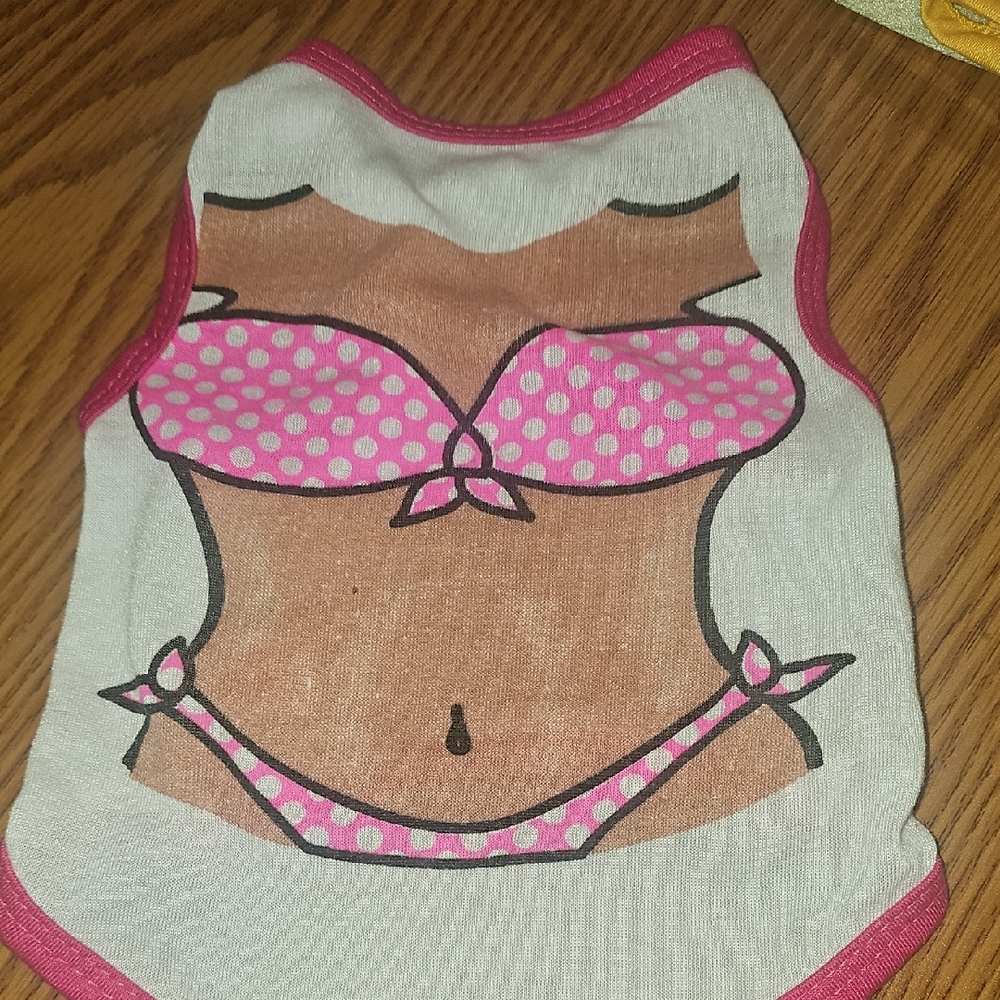 Born To Be Loved Pink Polka Dot Bikini Dog Shirt Size Small